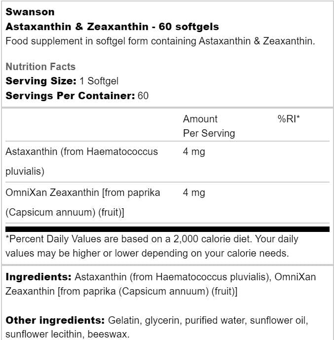 Kapsule Astaxanthin in Zeaxanthin 60 gela