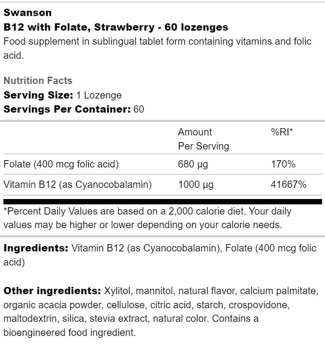 B12 1000 mcg s folatom - 60 podjezičnih tablet