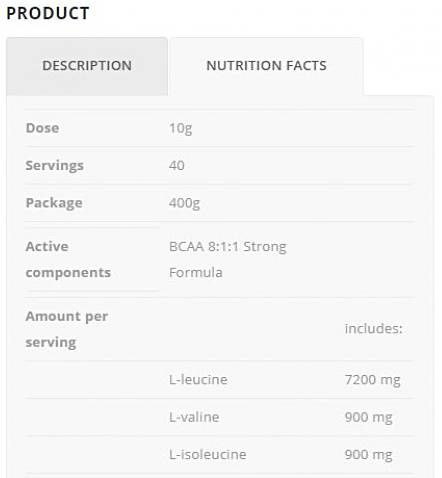 BCAA 8: 1: 1 Močna formula - 400 gramov