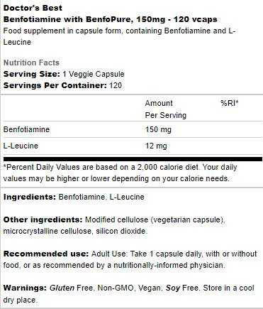 Najboljši benfotiamin 150 mg | Benfopure - 120 kapsul