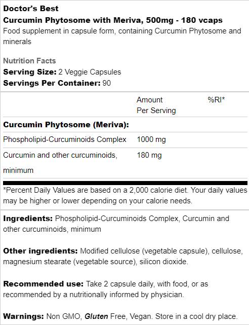 Najboljši kurkumin fitosom 500 mg / z Merivo - 180 kapsul