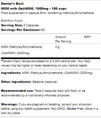 Najboljši MSM 1000mg | Z Optimsm - 180 kapsul