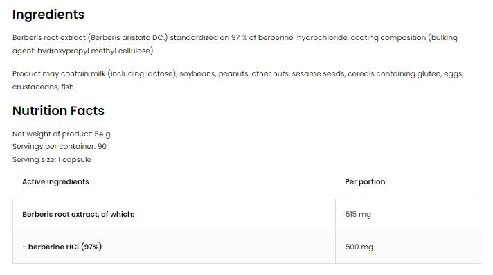 Berberine HCl 500 mg | 97% Berberis koreninski ekstrakt 90 kapsul