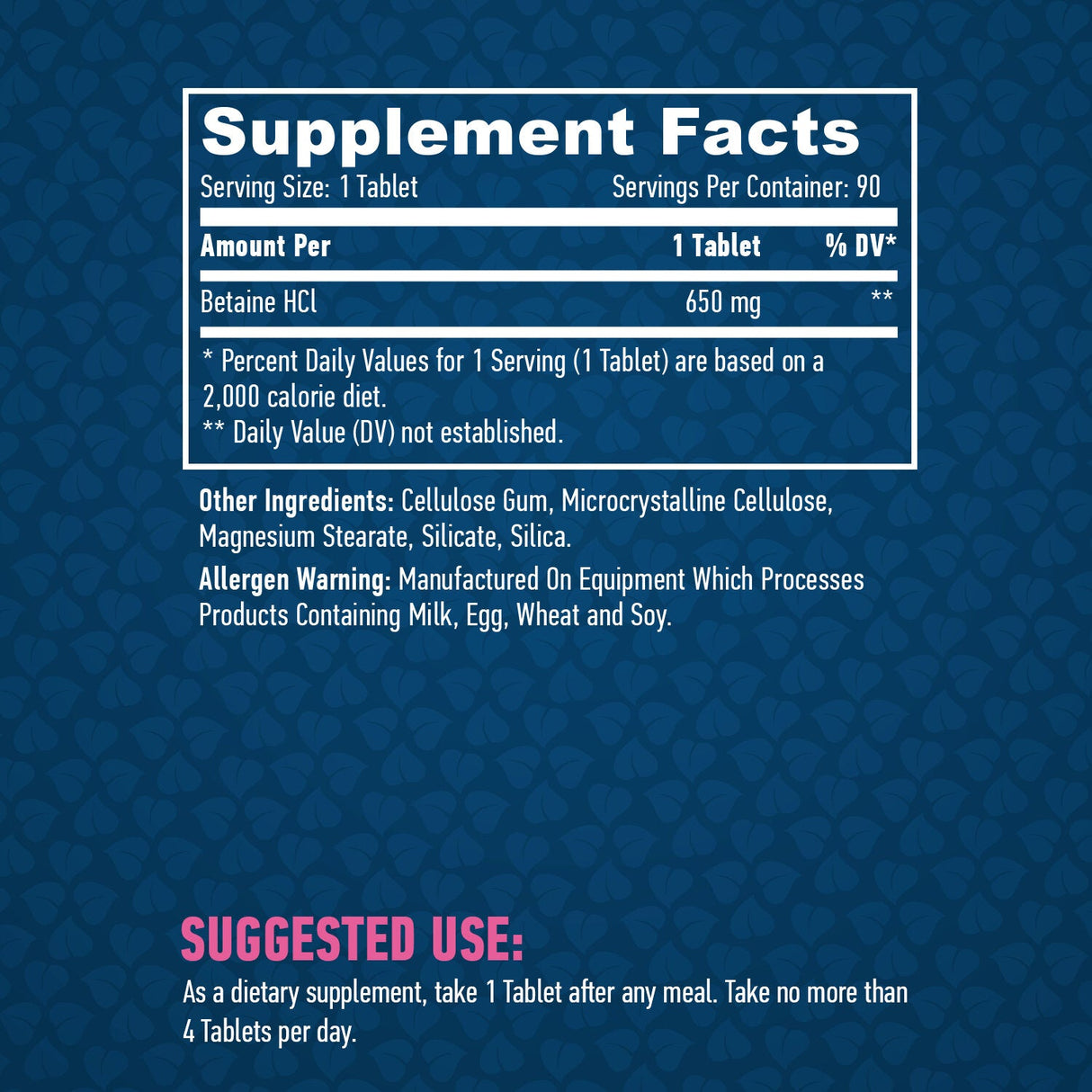Betaine HCl 650mg / 90 zavihkov.
