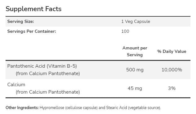 Vitamin B -5 / pantotenska kislina 500 mg - 100 kapsul