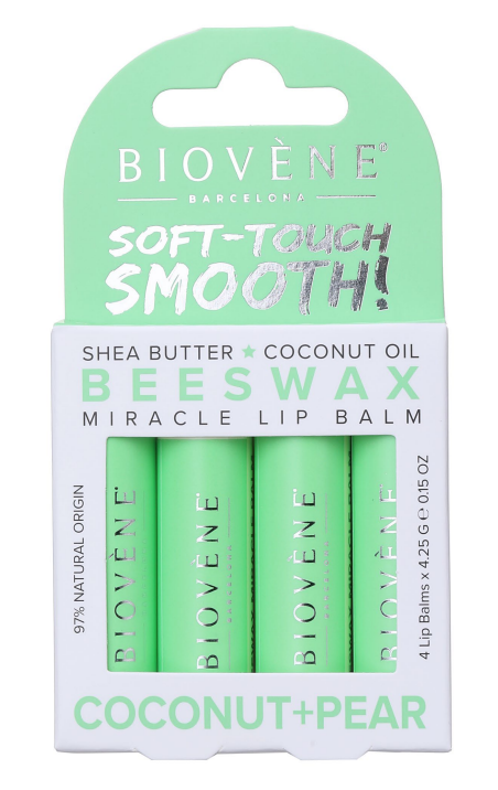 Balzam za ustnice čebelega voska - kokosova in hruška - intenzivna nega - 4 kose