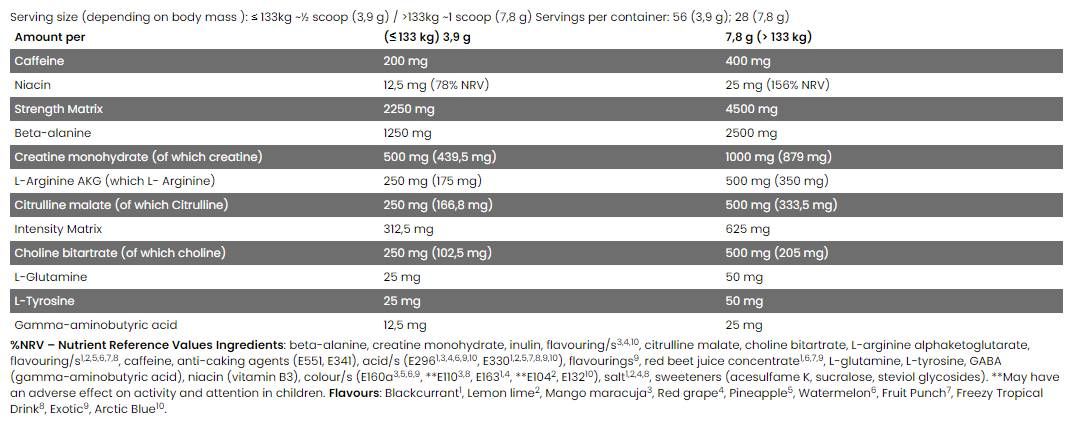 Črna linija / razpršena / super koncentrirana pred vadbo - 222 gramov