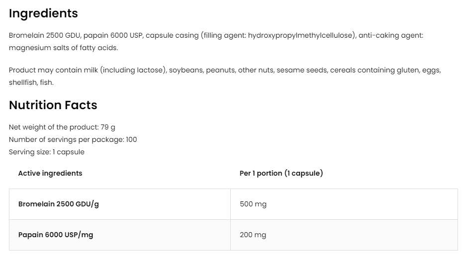 Bromelain + papain encimi 100 kapsul
