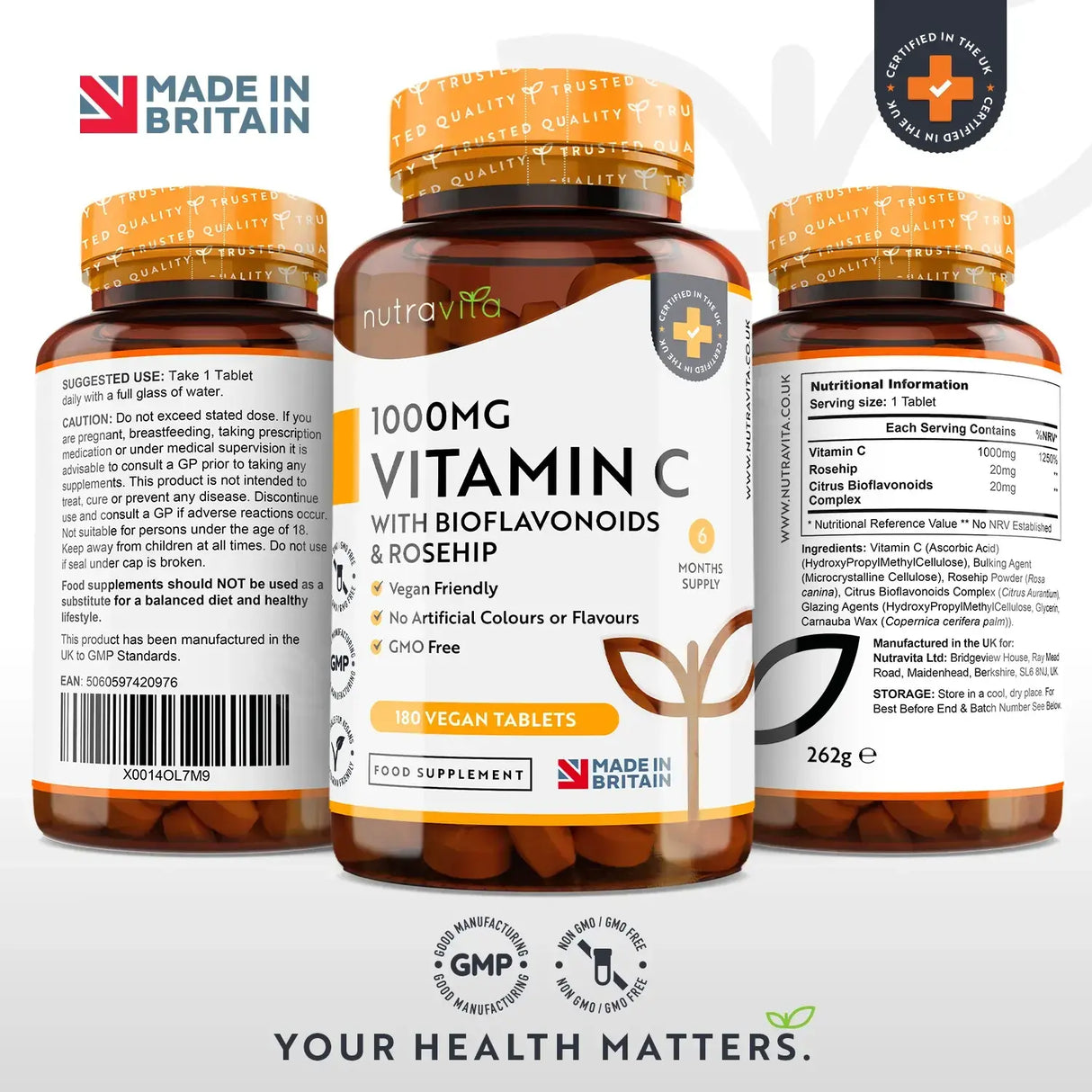 Vitamin C 1000 mg z bioflavonoidi in šipkom 180 <tc>Nutravita</tc> tablete