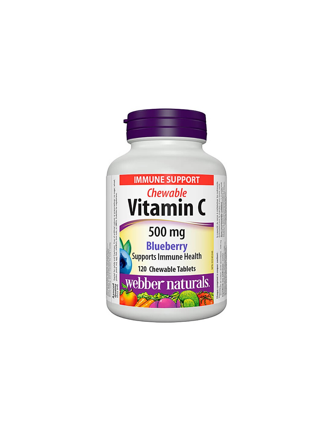Žvečljivi vitamin C 500 mg - Vitamin C 500 mg - 120 žvečljivih tablet z okusom borovnice <tc>Webber Naturals</tc>