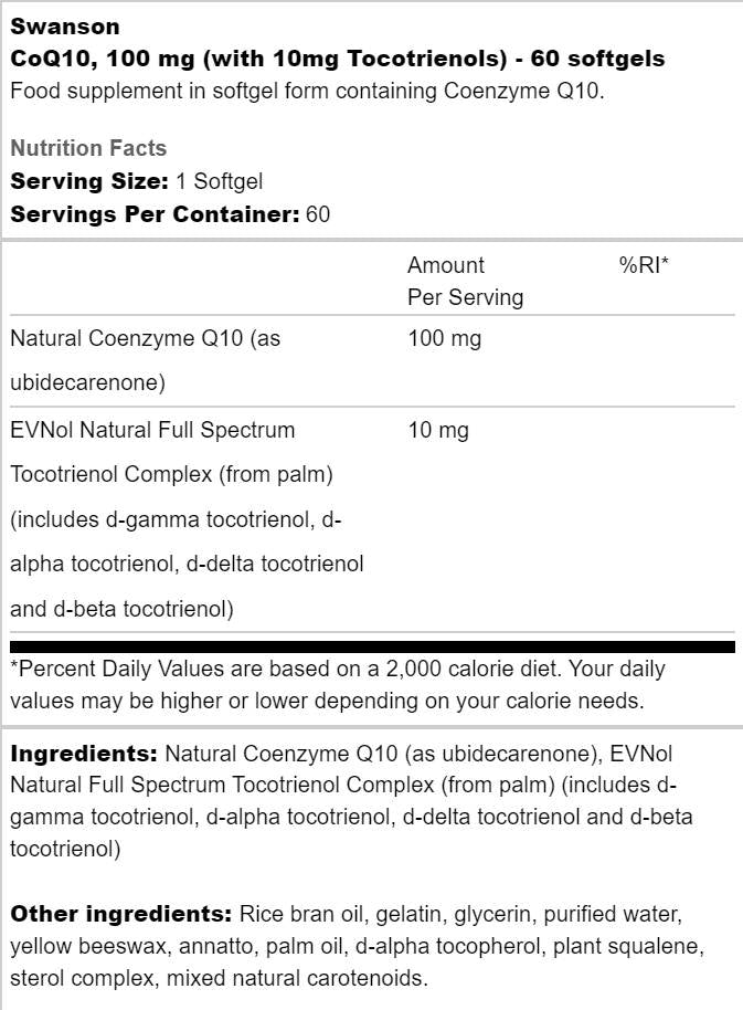 CoQ10 100mg | Z 10 mg tokotrienolov 60 gel kapsul