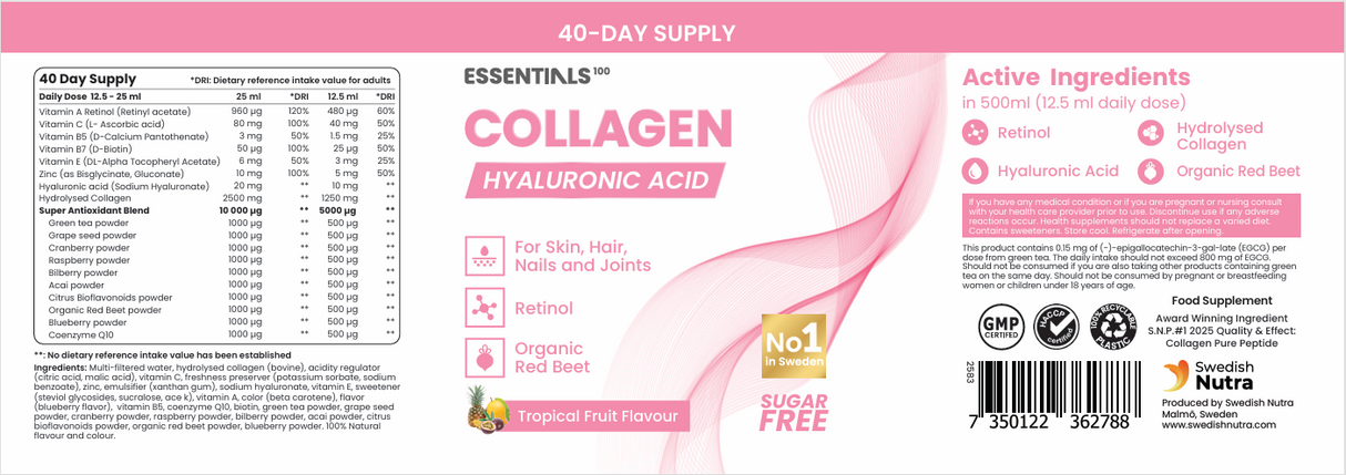 Kolagen z retinolom, hialuronic, CoQ10 - (20/40 odmerkov, 500 ml)