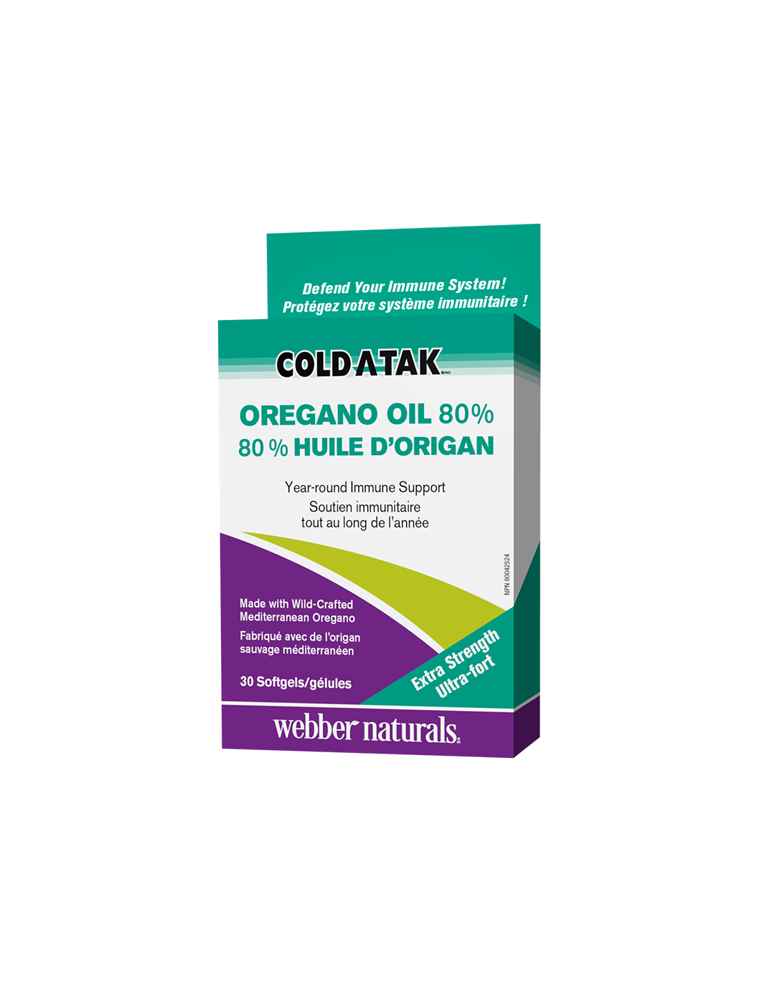 Cold-A-Tak® Oregano Olje dodatna trdnost / Oregano (olje / 80% karvakrol), 180 mg, 30 kapsul mehkegela