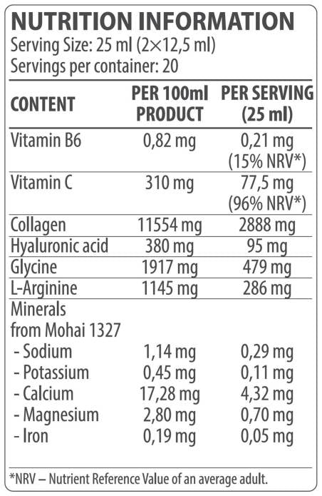 Kolagena tekočina | s hialuronsko kislino in vitaminom C - 500 ml