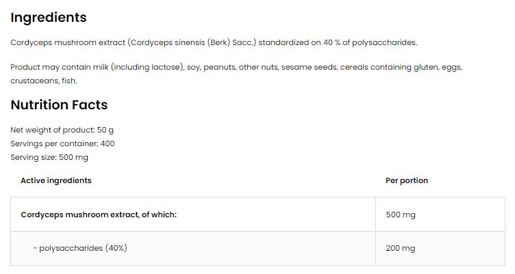 Cordyceps ekstrakt v prahu 50 gramov