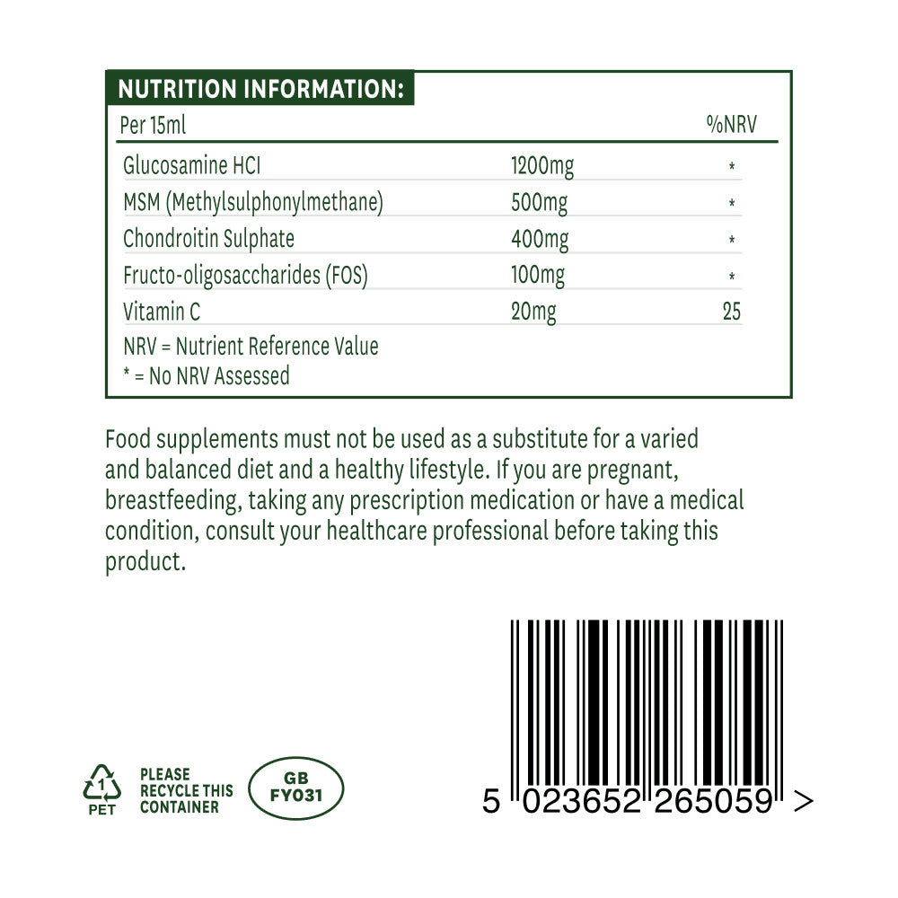 Koncentrirana tekoča formula za zdrave sklepe z glukozaminom, MSM in hondroitinom (glukozamin, MSM in tekočina s hondroitinom) 500ml Naturesaid
