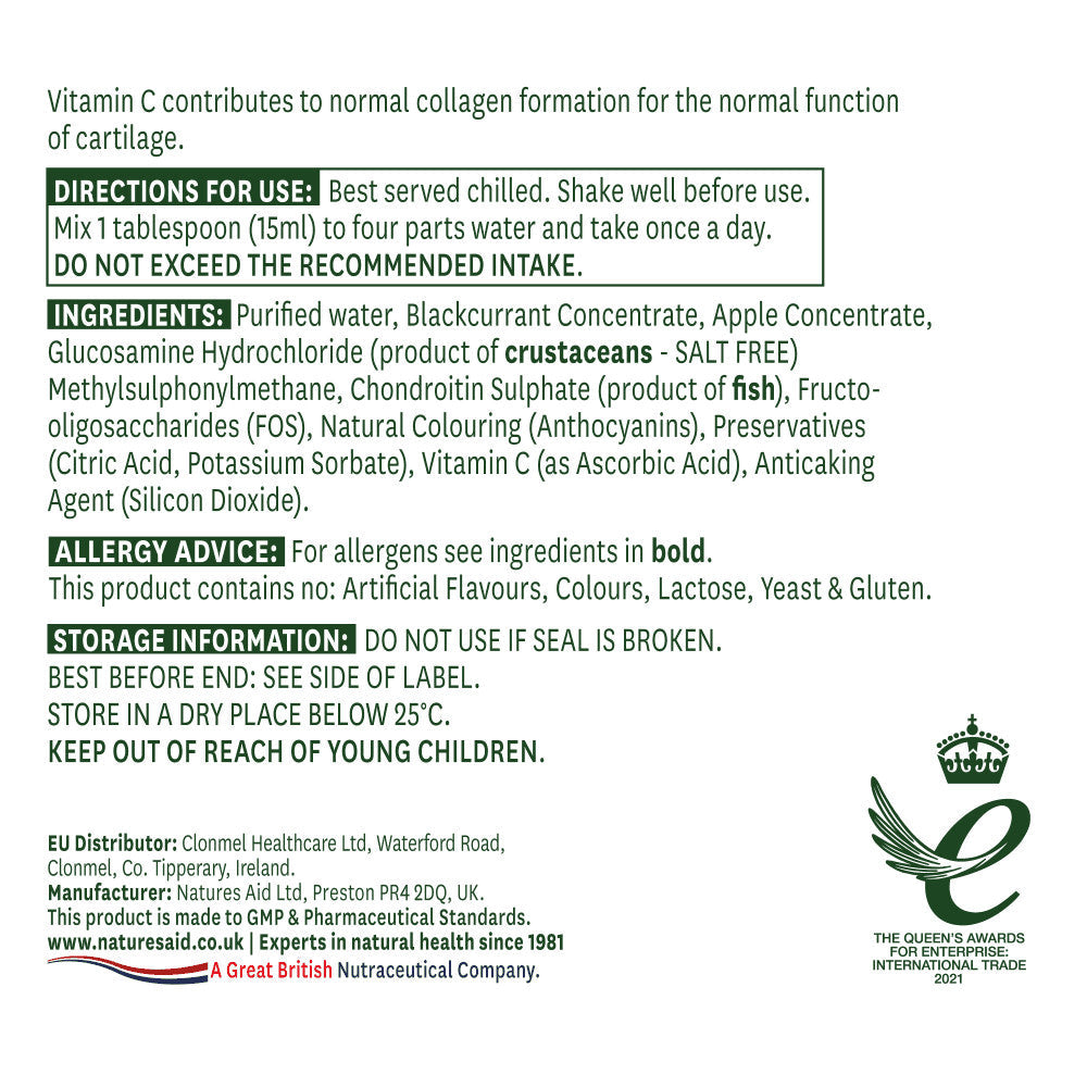 Koncentrirana tekoča formula za zdrave sklepe z glukozaminom, MSM in hondroitinom (glukozamin, MSM in tekočina s hondroitinom) 500ml Naturesaid