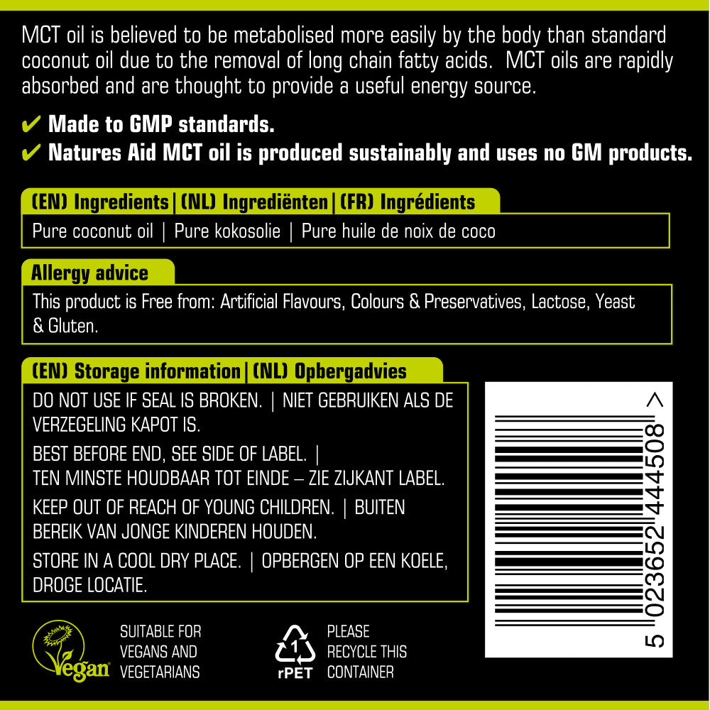 Srednja verižna trigliceridi iz kokosovega olja (100% MCT olje) 500ml Naturesaid