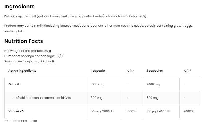 DHA + vitamin D3 | 300 mg DHA iz ribjega olja 60 gel kapsul