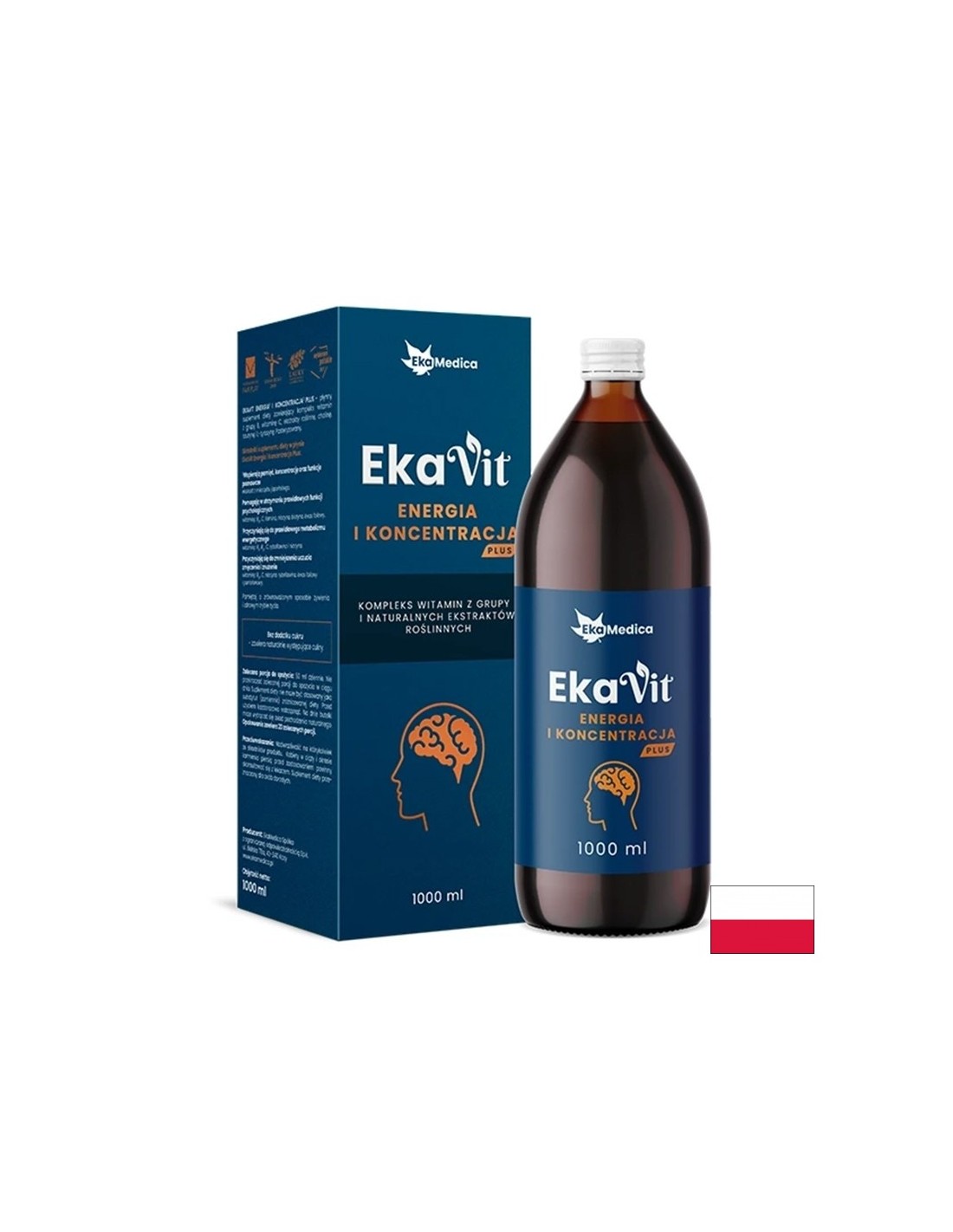 Tekoči vitamin z zeliščnimi izvlečki za energijo in fokus - ekavit, 1 liter, 20 odmerkov