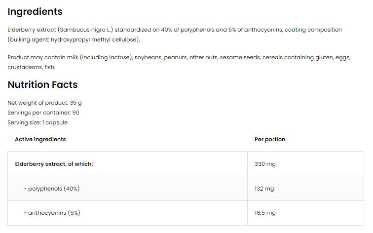 Elderberry Extract 330 mg | Vege 90 kapsul