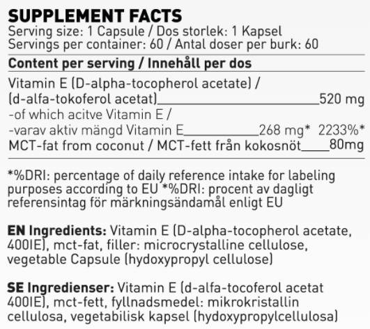 Vitamin E 400 iu | z mct oljem - 60 kapsul