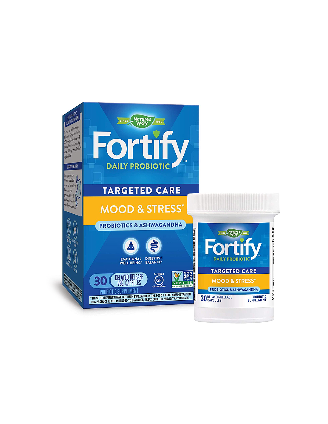 Fortify ™ Daily Probiotic razpoloženje in stres - utrjevanje probiotika proti stresu, 5 milijard aktivnih probiotikov, 30 kapsul narave