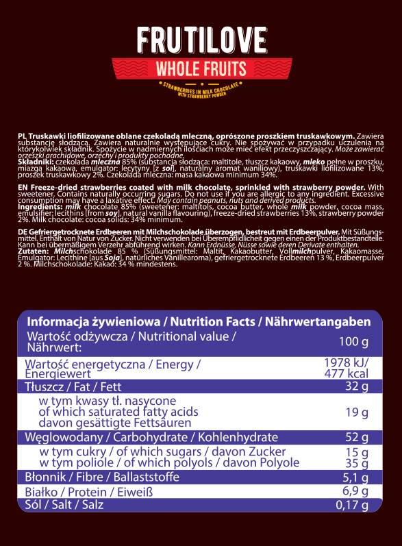 Frutilove | Jagode v mlečni čokoladi in jagodnem prahu - 200 gramov