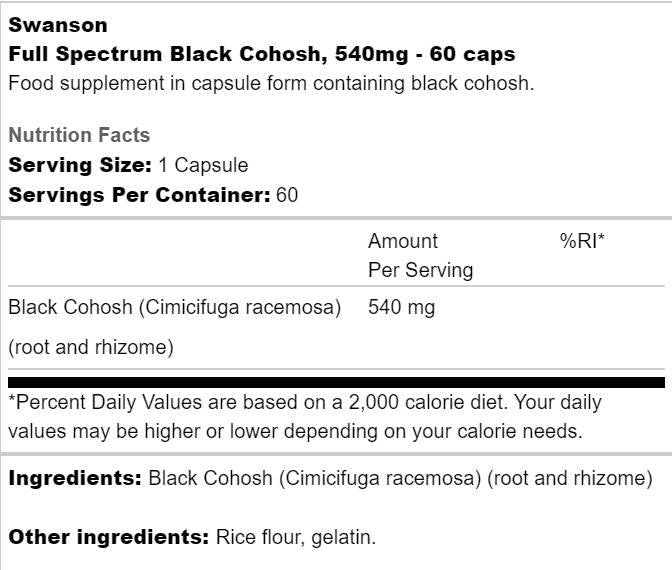 Popolni spekter črni cohosh 540 mg - 60 kapsul