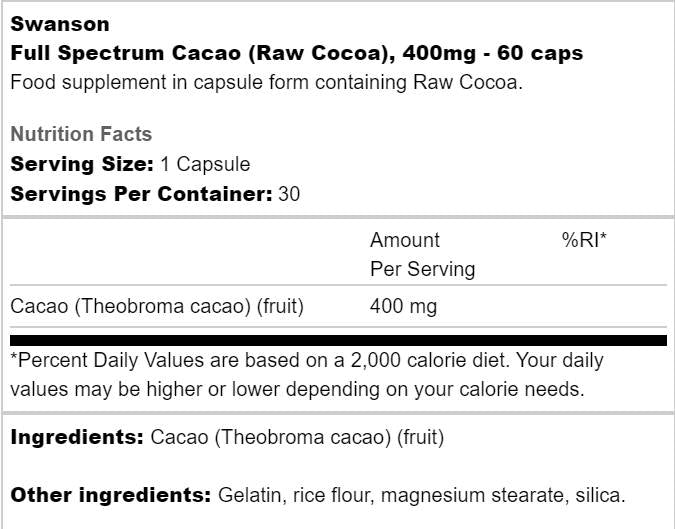 Celoten spekter Cacao 400 mg 60 kapsul
