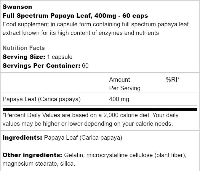 Papaja s polnim spektrom 400 mg 60 kapsul