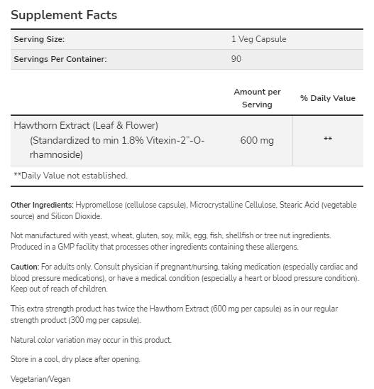 Ekstrakt glog 600 mg | Dodatna moč - 90 kapsul