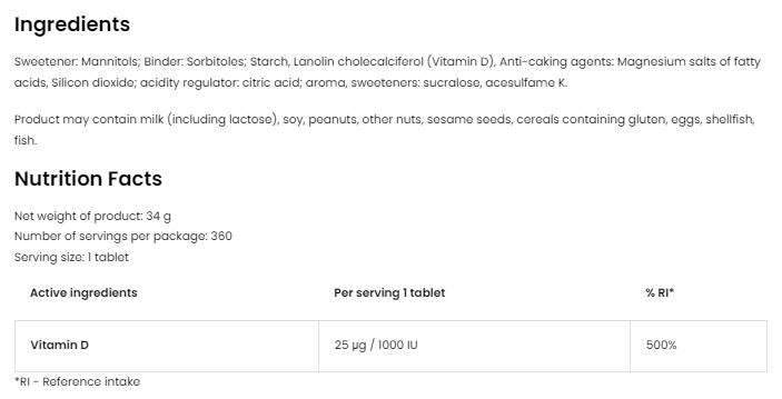 Vitamin D3 1000 otrok | Pastili 360 podjezičnih tablet