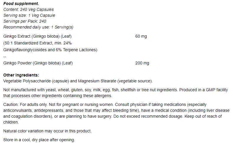 Ginkgo biliba 60 mg - 240 kapsul