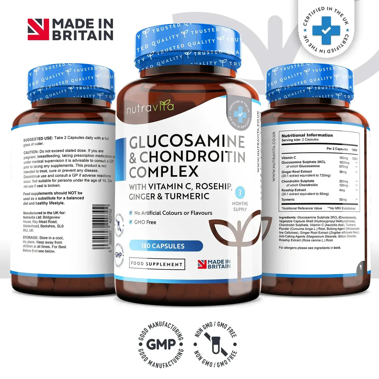 Glukozamin hondroitin /180 kapsul, 90 dni/ s kurkumo, ingverjem in vitaminom C <tc>Nutravita</tc>