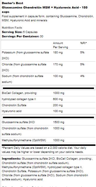 Glukozamin hondroitin MSM | S hialuronsko kislino - 150 kapsul