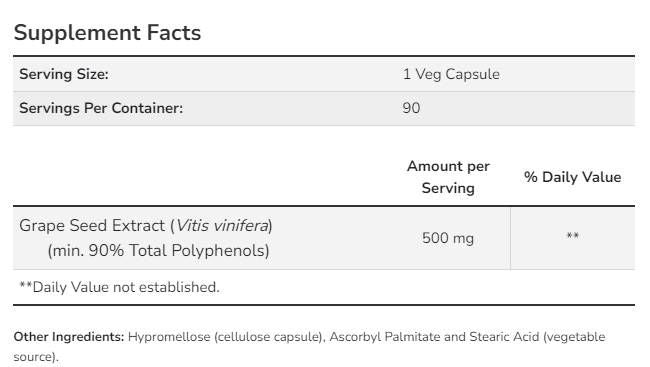 Ekstrakt grozdnih semen 500 mg največja trdnost - 90 kapsul
