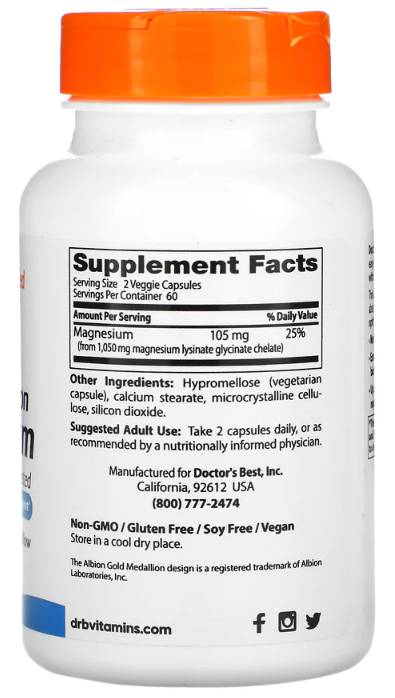 Visoka absorpcija 100% kelirani magnezijev glicinat 105 mg - 120 kapsul