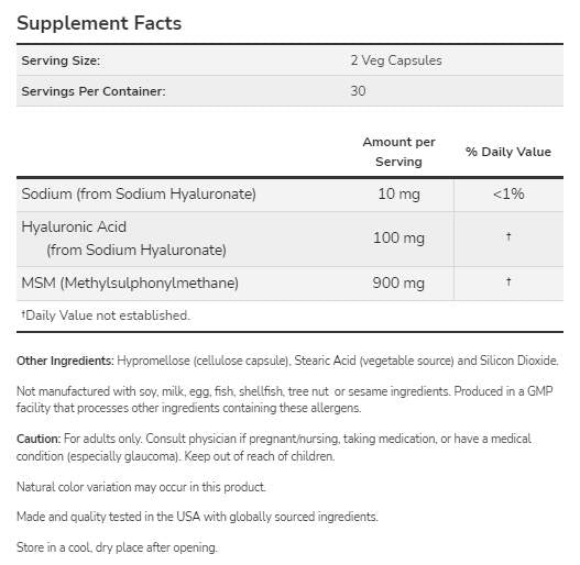Hialuronska kislina 50 mg | z MSM - 120 kapsul