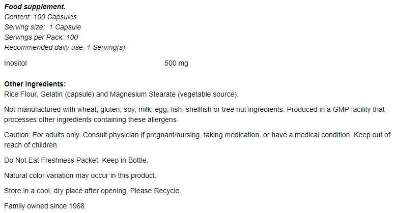 Inositol 500 mg - 100 kapsul