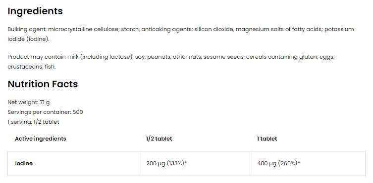 Jod 400 mcg | Kalijev jod 250 tablet