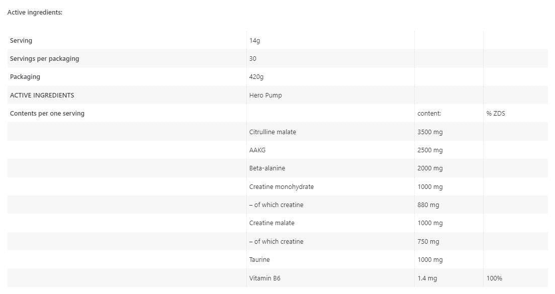 Hero Pump | Formula brez vadbe-420 gramov