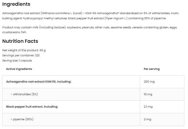 KSM-66 Ashwagandha® 200 mg / Vege Caps 120 kapsul