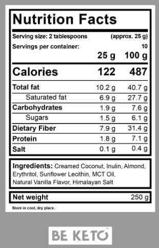 Keto krema | Mandlje in vanilija + mct - 250 gramov