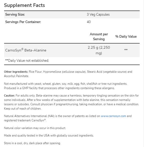 Beta-alanin 750 mg | Carnosyn® - 120 kapsul