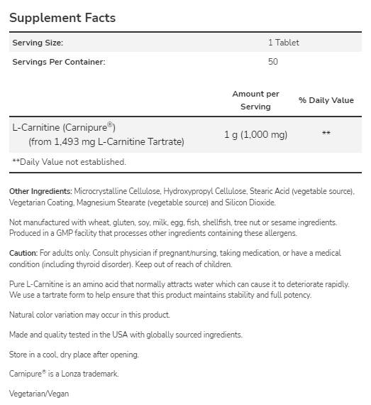 L-karnitin 1000 mg | Carnipure® - 50 tablet
