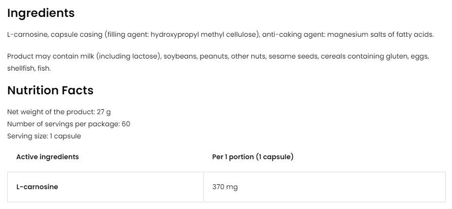 L-karnozin 370 mg 60 kapsul