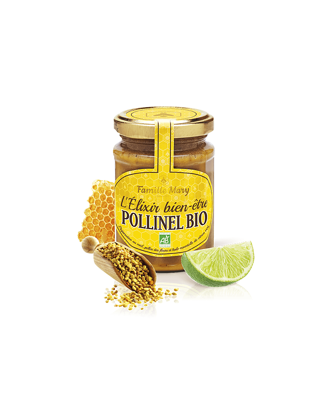 L'Elixir Bien -sle-rollinel Bio/ organski cvetlični med s čebeljim cvetnim prahom in esencialno lipo olje, 230 G Famille Mary