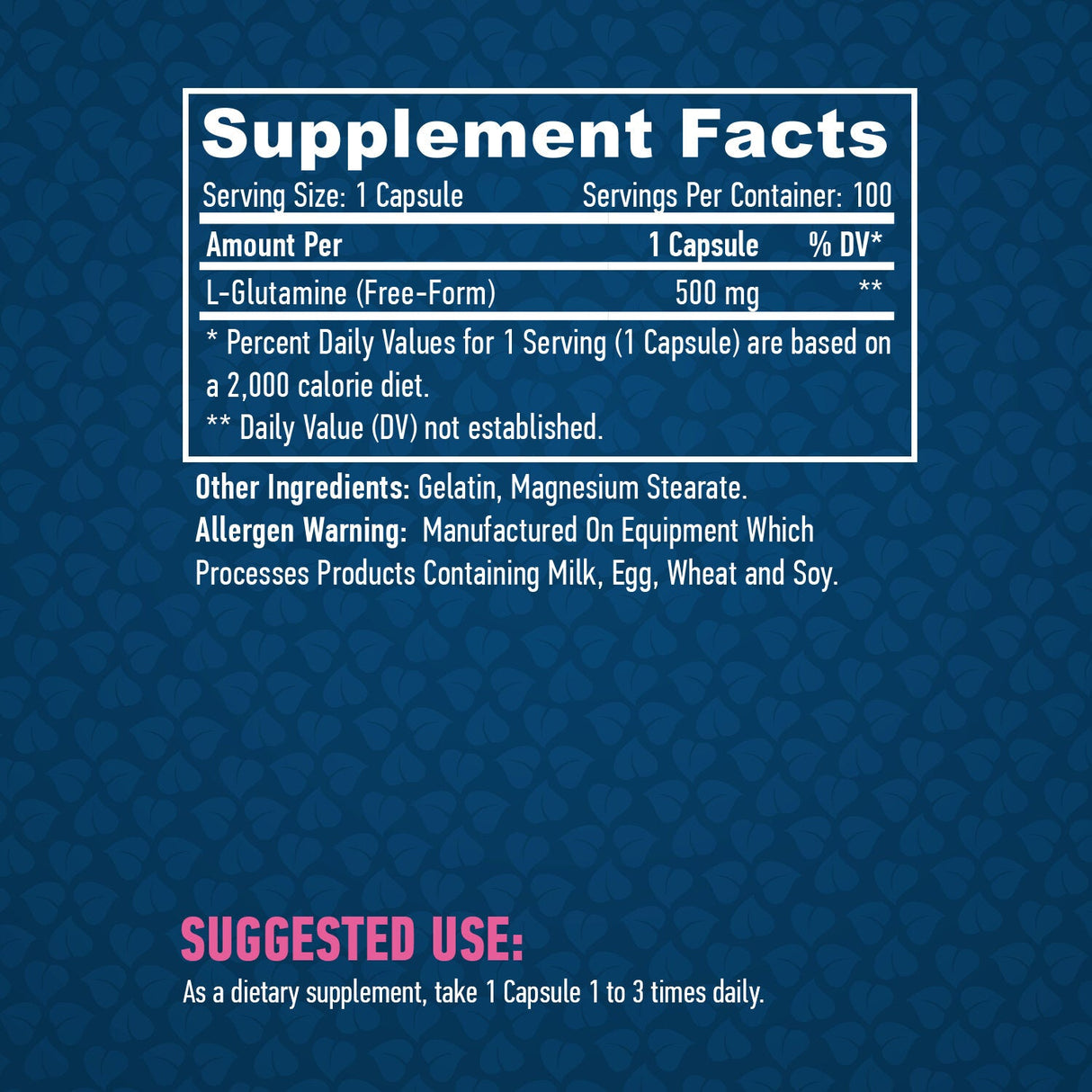 L-glutamin 500mg. / 100caps.