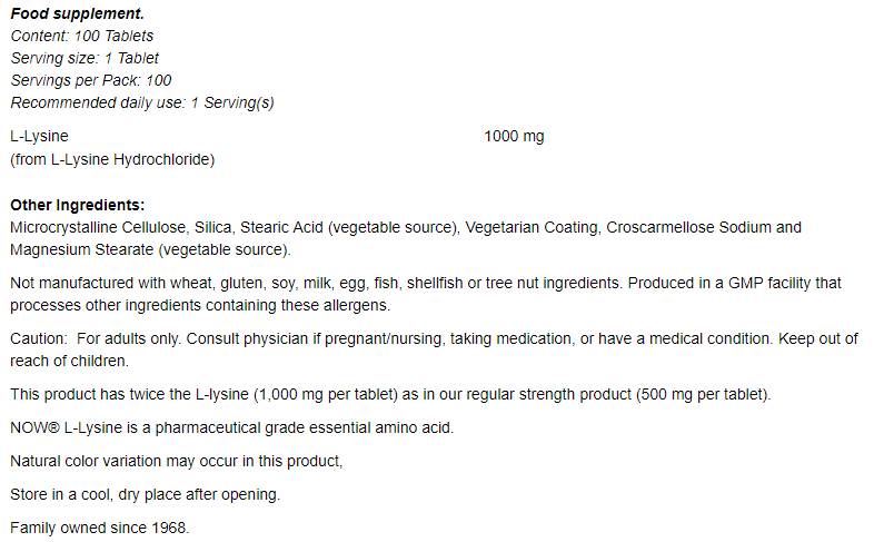 L -lizin 1000 mg - 100 tablet